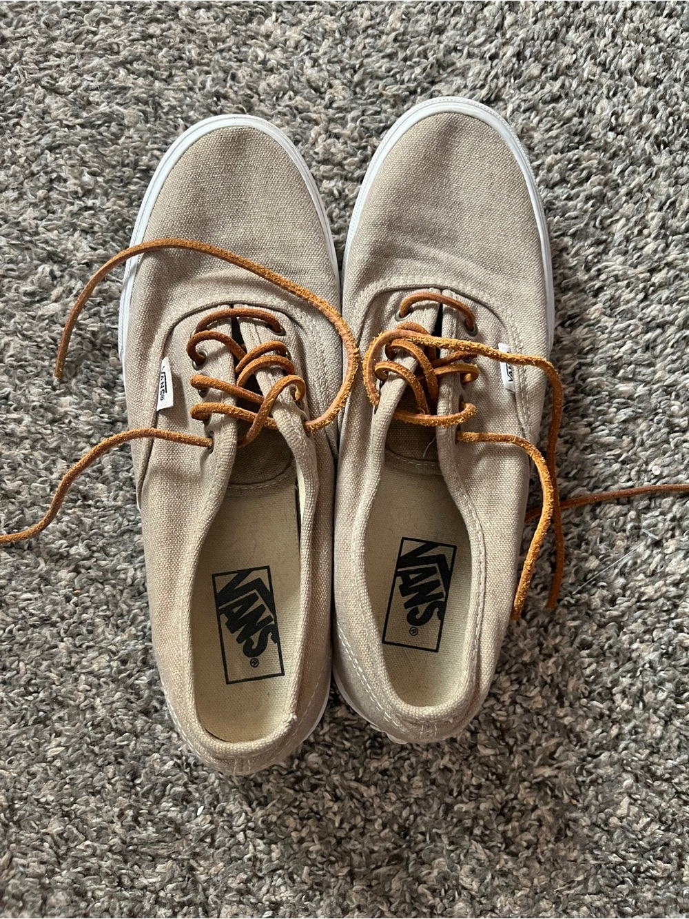 Vans Tan Canvas Sneakers with Brown Laces